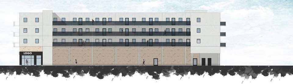 Facade øst af de nye boliger i Esbjerg